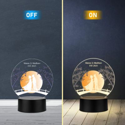 Personalized Moon Led Night Lamp Customized with Name & Year Couple Nightlight with Warm White Light Wedding Anniversary Gift for Couple, Wife, Husband Birthday Gift